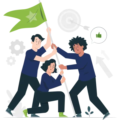 Equipo trabajando en conjunto hacia una meta
